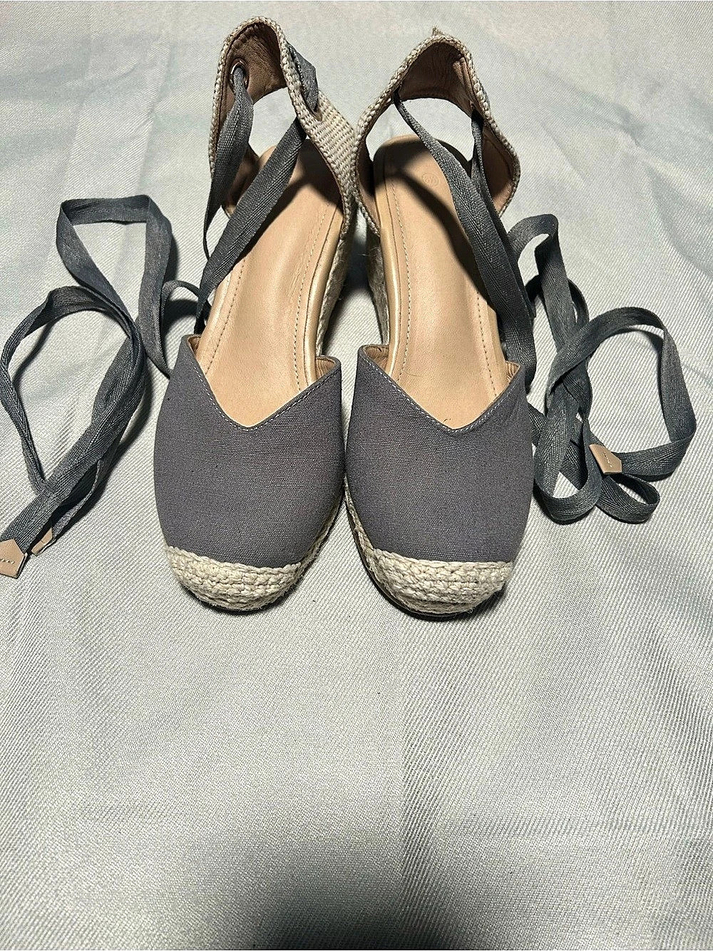 Gray Espadrille Wedge Sandals